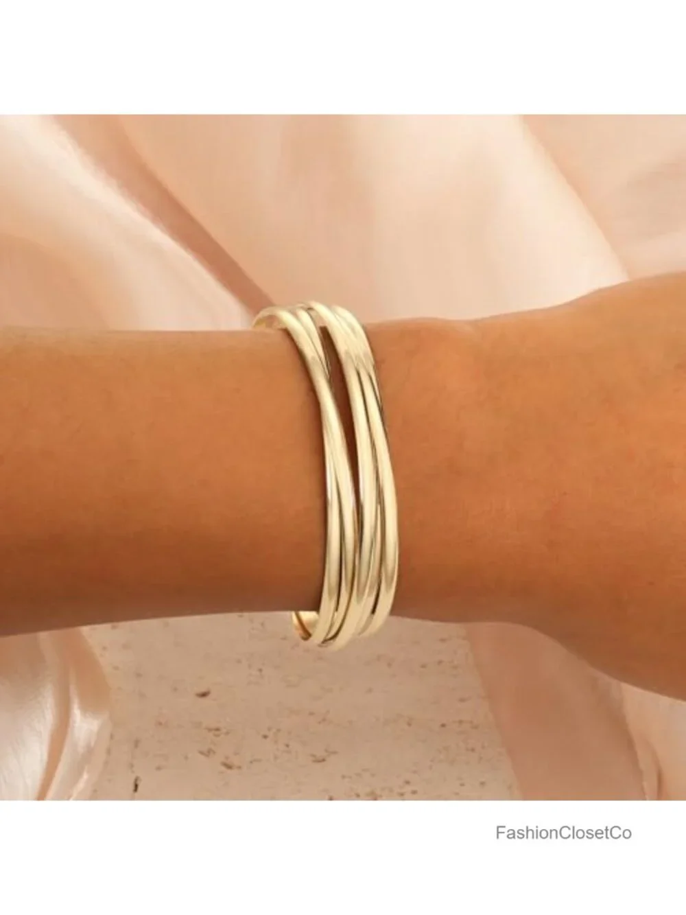 Chunky Adjustable Twist Love Textured Cuff Bracelet Gold Bangle